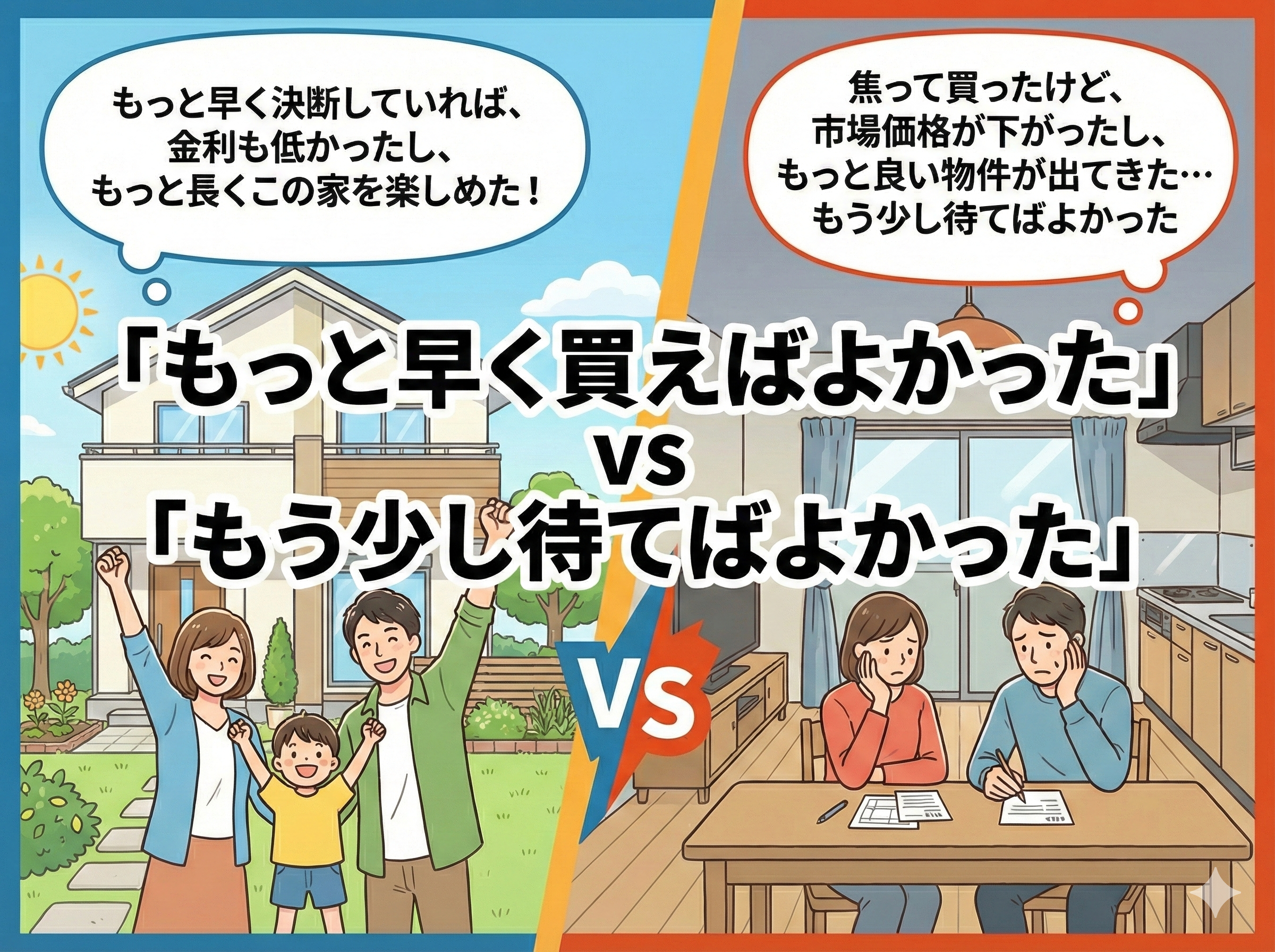 町田市・相模原市で家購入のタイミングに後悔した夫婦のイメージ